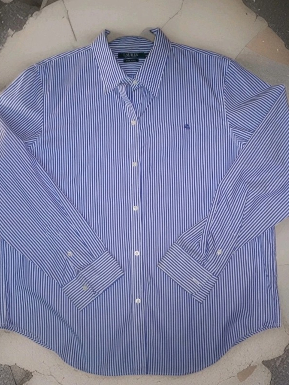 Womens XL Blue Striped No Iron Ralph Lauren Button Down Dress Shirt